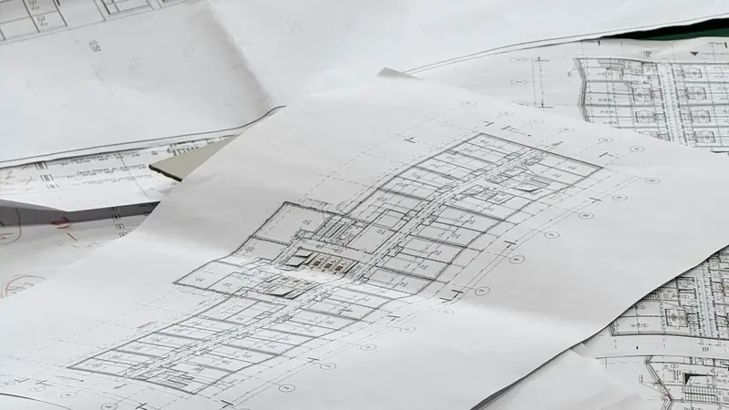 House plans spread out for reviewing a mini split installation quote